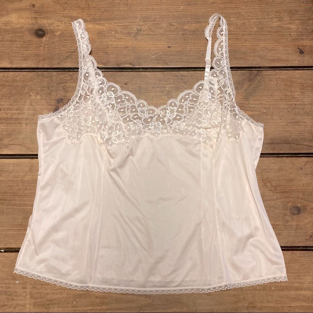 Vintage Vassarette Light Pink Lingerie Lace Camisole Top Medium Large